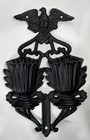 Vintage Antique Cast Iron Eagle Urns Match Holder With Scratcher Patriotic 7 25   