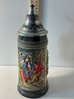 Vintage German Lidded Beer Stein Tankard With Silver Lid