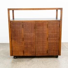 Mid Century Modern Serving Cart Trolley Rolling Bar Glass Cane Front Server Mcm