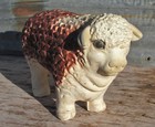 Vintage Hereford Bull Coin Bank Chalkware Plaster Antique 1940s Piggy Cow Statue
