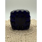 Antique Cobalt Blue Glass Inkwell Square Brass Hinged Lid Desktop Decor