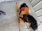 Vintage 1940 s German Plush Pony On Wheels- Leather Saddles And Reins
