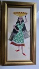 Vintage 1966 Cairo Egypt Mixed Media Folk Art Framed Pair Fabric Collage Women S