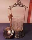 Antique Victorian Amber Glass Pickle Castor W  Ornate Art Nouveau Frame   Tongs