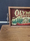 Vintage 70s Olympia Beer Holder Glass Mirror Sign Tray 19  Brass Handles Rare