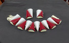 Vtg Unsigned Red White Lucite Triangle Cone Link Bracelet Earring Set Retro Glam