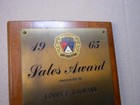 Vintage 1965 Ford Sales Award Brass Plaque 300 - 500 Club
