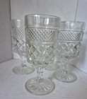 Set Of 4 Vintage Cut Glass Wine Goblets Water Glasses Diamond Pattern Stemware