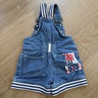 Vintage Bugle Boy Kids Denim Shortalls Size 4 Blue Jean Overalls Patchwork 90s
