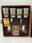 Vtg Travel Bar W Key Portable Pub 2 Shot Glass 4 Cups Holds 3 Bottles Excellent