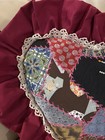 Vtg Crazy Quilt Patchwork Heart Shaped Pillow Embroidery Lace Trim 13 25    X 12   