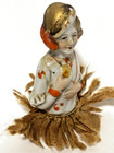 Antique Porcelain Pin Cushion Half Doll 3  Rare Vintage Collectible   Feathers