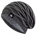 Slouchy Beanie Hat Knit Ski Cap Cuff Winter Warm Unisex Mens Womens Solid Black