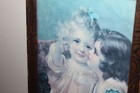 Antique Victorian Lithograph Print In Wood Frame - Children Eating Candy