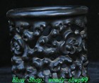 4  Antique Old Chinese Dynasty Ebony Wood Carve Hollow Out Brush Pot Pencil Vase