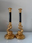 Set Of 2 Tall 13 5  Antique Regency Dolphin Candlesticks Hand-chased Gilt Bronze