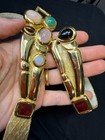 Vintage Judith Leiber Belt Snakeskin Cabochon Glass Buckle Signed 30 Inches