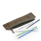 Genuine Leather Pen Case With Zipper Closure  Pencil Pouch Stationery Bag