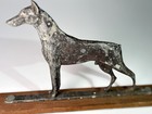 Antique Cast Iron Greyhound Dog Figurine Circa 1900 Original Mounted Wood Base