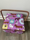Vintage St Jane   s Sewing Basket Sewing Kit Wicker Dog Purple Sewing Box Misc