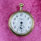 Solid 14k Gold        Antique Lady Elgin Pocket Watch 15j Hunter Case Dubois       runs 