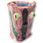 Vintage Abstract  Primitive Face Vase Folk Art Studio Art Pottery