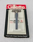 Gillette Razor Double Edge Vintage 1980s W  5 Super Stainless Blades New Sealed