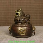 Old Chinese Dynasty Marked Bronze Gilt Unicorn Beast Lion Incense Burner Censer