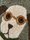 Primitive Wool Rug Hooking custom Hand Hooked dog Wearing Glasses  mat  finished