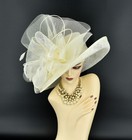 M22020  Ivory cream  kentucky Derby Church Wedding Wide Brim Sinamay Dress Hat