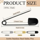 10 Pcs 5 Inch Jumbo Stainless Steel Safety Pins Large Heavy Duty Huge Strong
