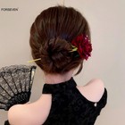 Red Rose Flower Hair Sticks Forks Gold Color Metal Hairpins Clips For Women Girl
