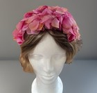 Vtg Women Petal Hat fascinator Pink Roses faux Pearls church special Event derby
