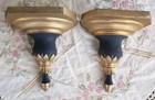 Vintage Neoclassical Matte Black   Gilt Hollywood Regency Wall Brackets Shelves