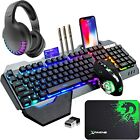Wireless Gaming Keyboard Mouse Bluetooth Headset Kit With 16 Rgb Backlit Rech   