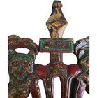 Antique Burmese Hand-carved Polychrome Pediment With Guardian Lions