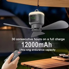 18  12000mah Portable Camping Ceiling Fan  Rechargeable Tent Fan W  Light Remote