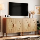 Rattan Buffet Cabinet W 2 Doors Boho Sideboard Storage For Living Room Entryway
