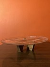 Mcm Or Boho Style Vintage Cake Stand Or Server Glass With Wood Base 12in 