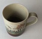 Rare Farm Field Horses Mug Stoneware Farmhouse Birds Tree Tea Coffee Cup Pottery