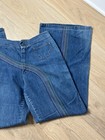 Vintage 1970   s Pants Women   s Blue Denim Rainbow Stitching Bell Bottom Hippy