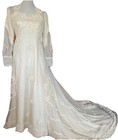 Vtg 80s Floral Embroidery Wedding Gown Handmade Sz M Ivory Sheer  33    Train