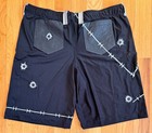 Men   s Pro Wrestling Deathmatch Gear Black Baggy Shorts Barbed Wire Bullet Holes