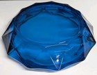Vintage Mcm Viking Glass Diamond Point Blue Bluenique Cigar Ashtray Bowl Heavy
