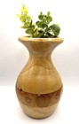 Vintage Mid Century Modern Artist Signed Gold Mahogany Wood Turned Vase Handmade