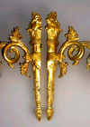 Pair Of Stunning Antique French Gilded Brass Sconces 2 Bicolor Rose Satin Shades