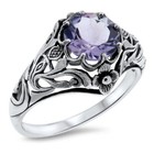 Art Nouveau  Genuine Amethyst Scottish Thistle 925 Sterling Silver Ring 567x