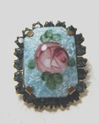 Vtg 40s Brass Blue Rhinestones W Guilloche Enamel  Rose  Metal Shank 7 8 