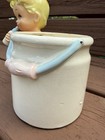 Vintage Baby Girl Milk Bucket Planter Vase Ceramic Nursery Decor Figurine