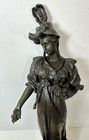 Art Nouveau Bronze Woman Lady Statue Aktien-gesellschaft Gladenbeck Signed 14 